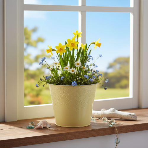 Metalen plantenbak, pastelgeel, Ø16cm H14cm | Floristik24.nl