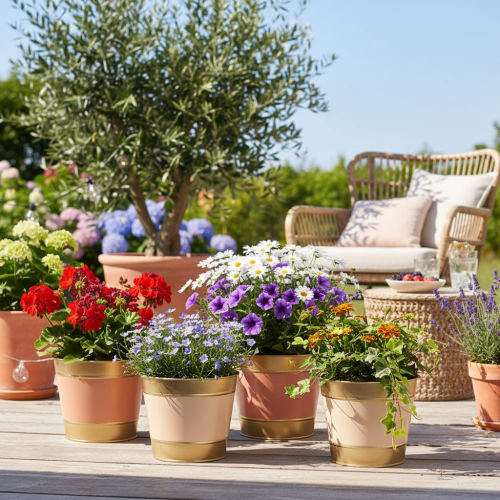 Artikel Metalen plantenpot/bloempot, Ø17cm H14,5cm, 4 stuks