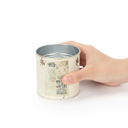 Artikel Blikken plantenpot, crèmekleurig metaal, shabby chic, Ø11cm H10.5cm