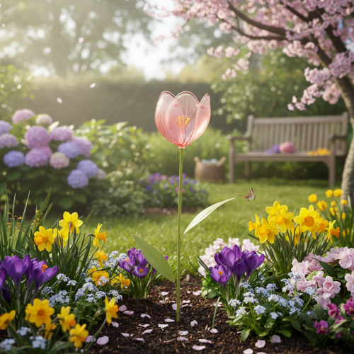 Artikel Tuinpaal met decoratieve tulp voor bloemperken en borders, 94 cm