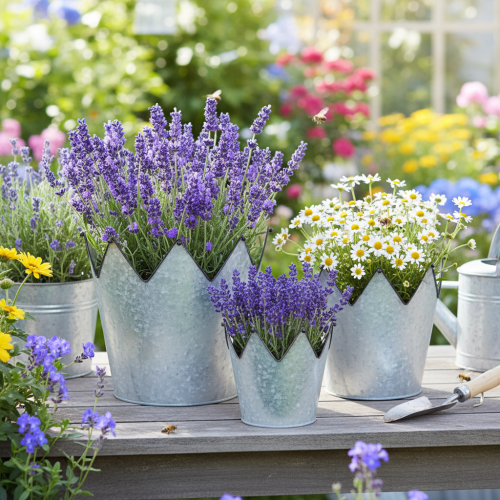 Bloempotkroon van metaal, decoratief zink, Ø21,5/19,5/17 cm, set van 3 | Floristik24.nl