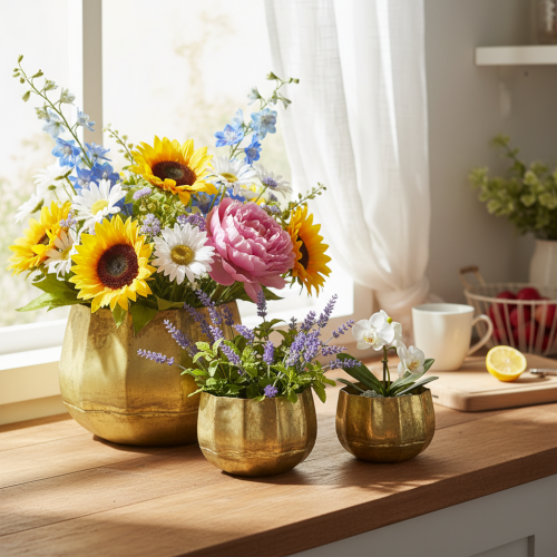 Artikel Decoratieve schaal van messing, metalen schaal Ø22/18/14 cm, set van 3