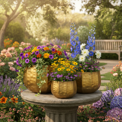 Decoratieve metalen bloempot, messing, Ø22/18/14 cm, set van 3 | Floristik24.nl