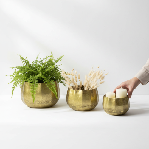 Artikel Decoratieve schaal van messing, metalen schaal Ø22/18/14 cm, set van 3