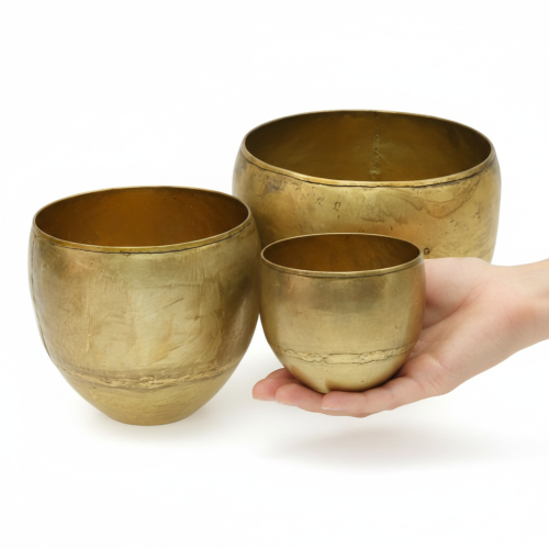 Decoratieve vazen van metaal met messinglook, Ø18/15/12,5 cm, set van 3 | Floristik24.nl