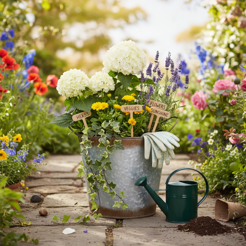 Artikel Metalen plantenbak, bloempot met zilverkleurige handgrepen, verweerde stalen afwerking, Ø18cm H20cm
