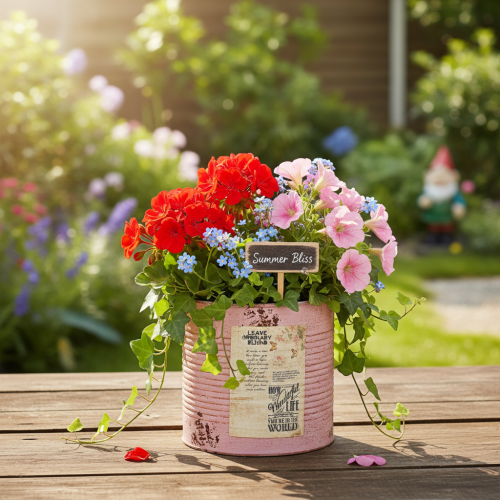 Artikel Bloempot, antieke roos, decoratieve metalen doos, vintage, Ø15,5 cm H15 cm