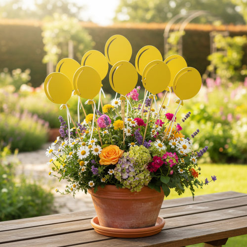 Bloemplugboeketdecoratie taarttopper ballon geel 28cm 8 st | Floristik24.nl