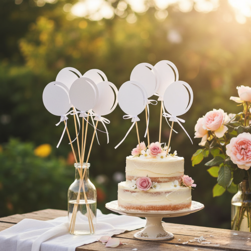 Bloemplugboeket decoratie taarttopper ballon wit 28cm 8 st | Floristik24.nl