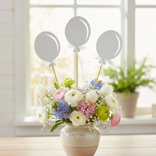 Bloemplugboeket decoratie taarttopper ballon wit 28cm 8 st | Floristik24.nl