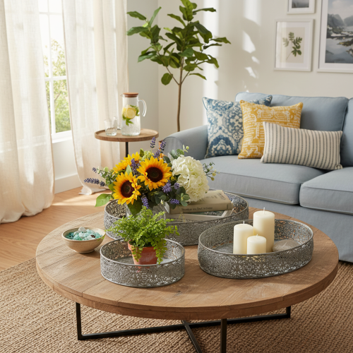 Artikel Decoratieve schaal van metaal, ovaal, grijs, 25,5/29/34,5 cm, set van 3