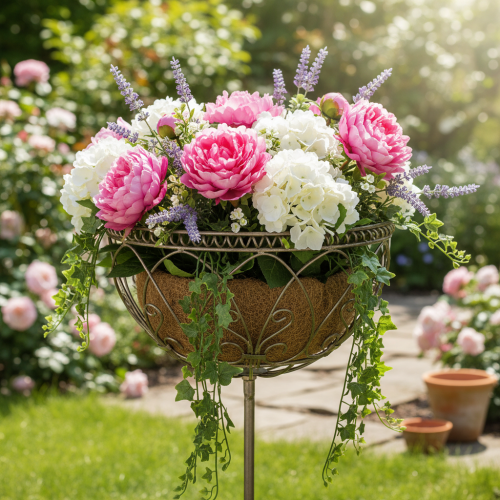 Artikel Metalen tuinmand, decoratief item in vintage stijl voor stijlvol gebruik buitenshuis, 95 cm