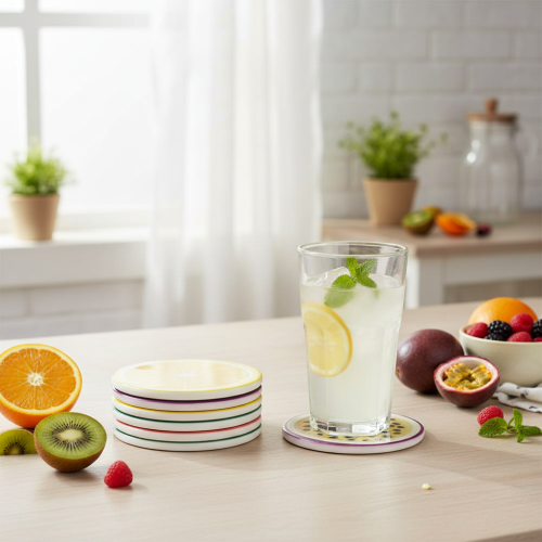 Artikel Set van 6 onderzetters met fruitmotief, tafeldecoratie, keuken en woonkamer, 10 cm, 10 cm