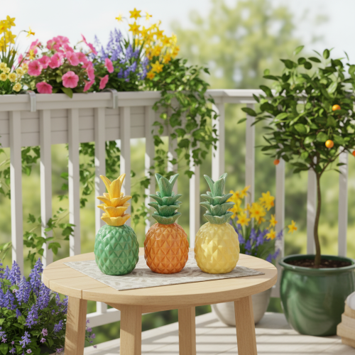 Artikel Decoratieve ananas van keramiek, kleurrijke keramische decoratie, diverse kleuren, 17 cm, 3 stuks