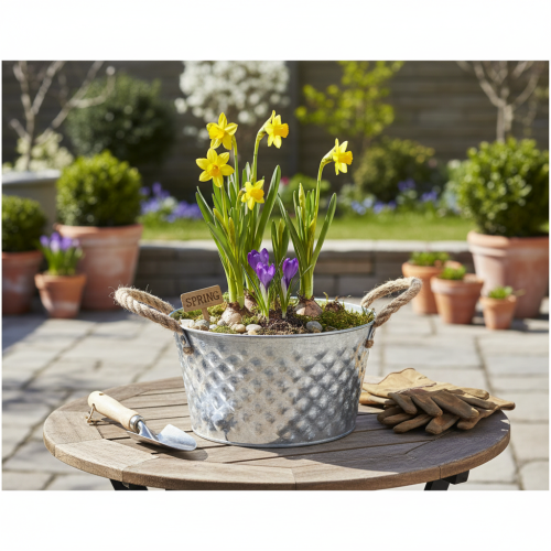 Zinken schaal, decoratieve schaal, metaal met touwgreep, Ø22cm H12cm | Floristik24.nl