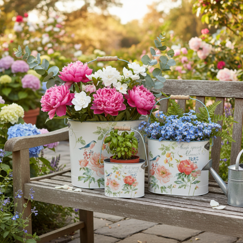 Ovale vintage bloempot voor lentedecoratie, metaal, 26/22/17 cm, set van 3 | Floristik24.nl