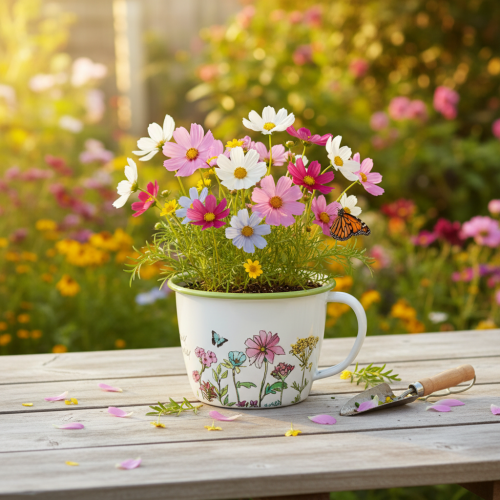 Artikel Decoratieve beker, geëmailleerde plantenpot, Ø11cm H8cm