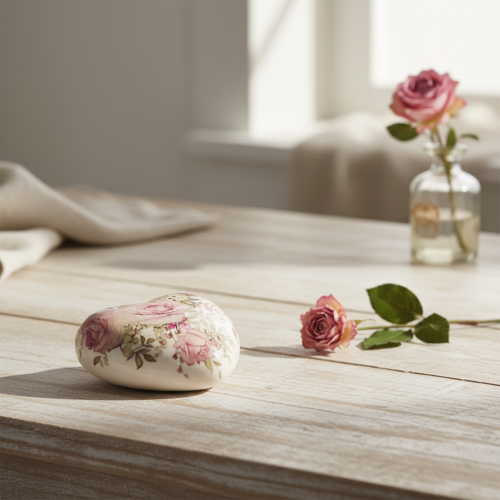 Artikel Keramisch sierhart met rozenaardewerk voor op tafel 10,5cm