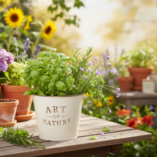 Artikel Zinken bloempot Art of Nature Crème Ø17,5cm H15cm