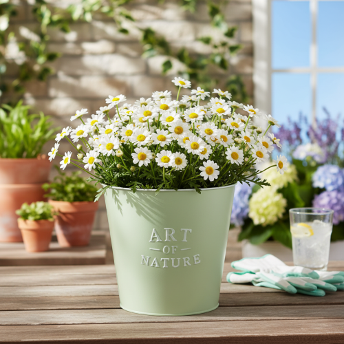 Artikel Zinken bloempot, metalen plantenbak, mintgroen, Ø22cm, H21cm
