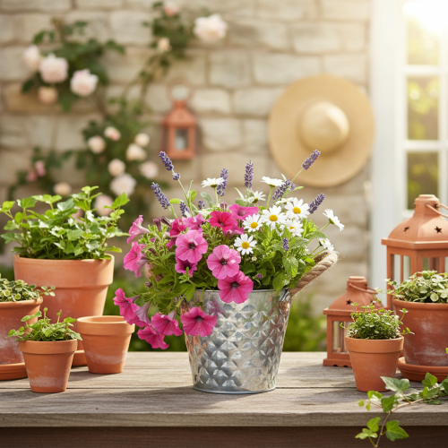 Zinken pot met touwgrepen Ø14,5cm H13cm | Floristik24.nl
