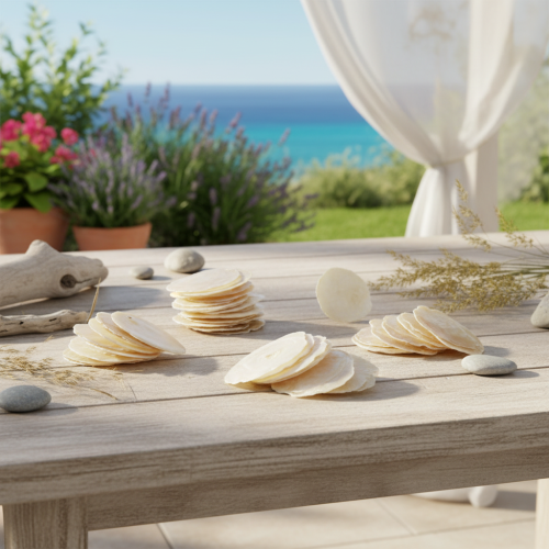 Artikel Schijfjes capizschelp in natuurlijke gouden schelpen, 60 stuks