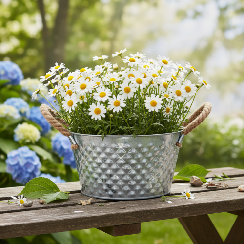 Ronde zinken kom met touwgrepen Ø25cm H14cm | Floristik24.nl