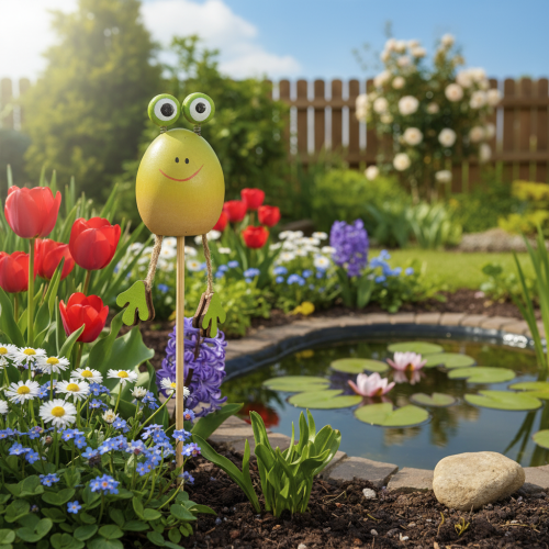 Artikel Tuinstekers in de vorm van kikkers voor het versieren van plantenpotten in de lente of zomer, 34 cm, 6 stuks