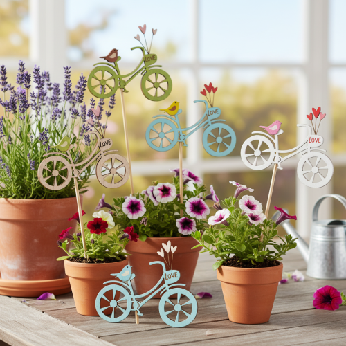 Artikel Houten stokjes met fietsmotief voor een romantische lenteachtige sfeer in de woonkamer, 8 cm, 12 stuks