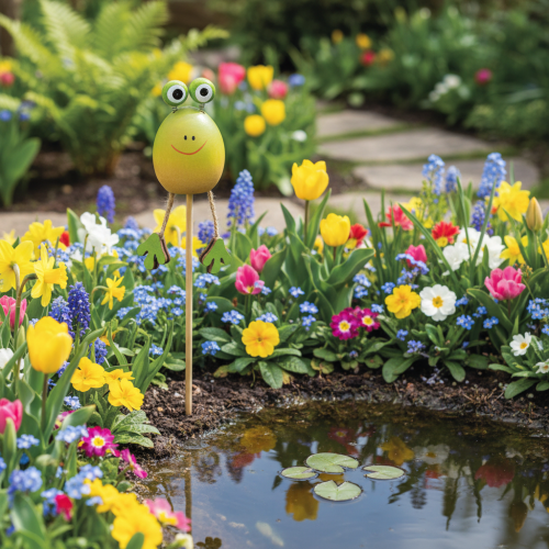 Artikel Tuinstekers in de vorm van kikkers voor het versieren van plantenpotten in de lente of zomer, 34 cm, 6 stuks