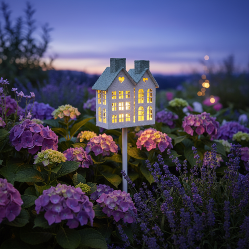 Verlicht huisje op een stokje - Gezellige decoratie voor een feestelijke sfeer in de tuin en op het balkon - 80 cm | Floristik24.nl