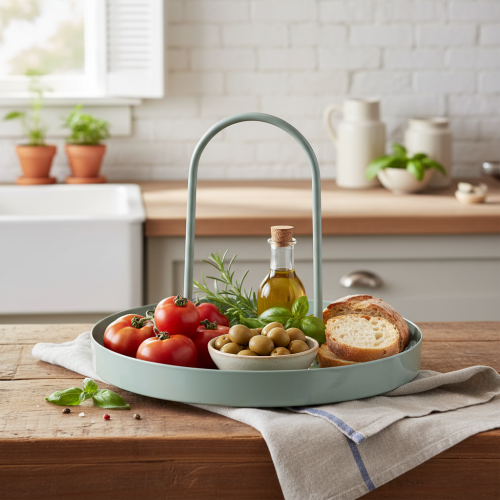 Artikel Decoratief dienblad voor gebruik in de keuken en ter decoratie van de eettafel, met hoog handvat, 18 cm.