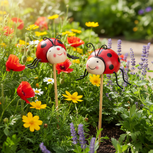 Artikel Tuinstekers in de vorm van lieveheersbeestjes, decoratie voor de lente en zomer, bloemversiering, 31 cm, 4 stuks