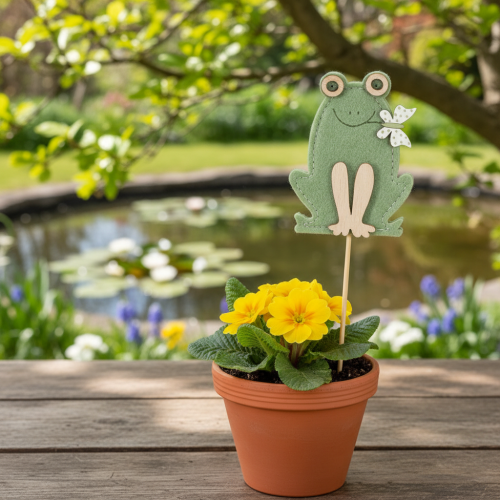 Artikel Decoratieve plantenstekers in de vorm van vilten kikkers – Lenteachtige plantenstekers voor bloemen en arrangementen, 10 cm, 12 stuks
