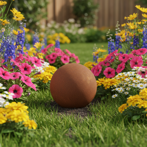 Artikel Roestkleurige bolvormige decoratie voor een rustieke tuin, 14 cm, 2 stuks
