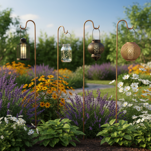 Artikel Stang met haak, roestkleurige decoratieve metalen tuindecoratie, 80 cm hoog, 3 stuks