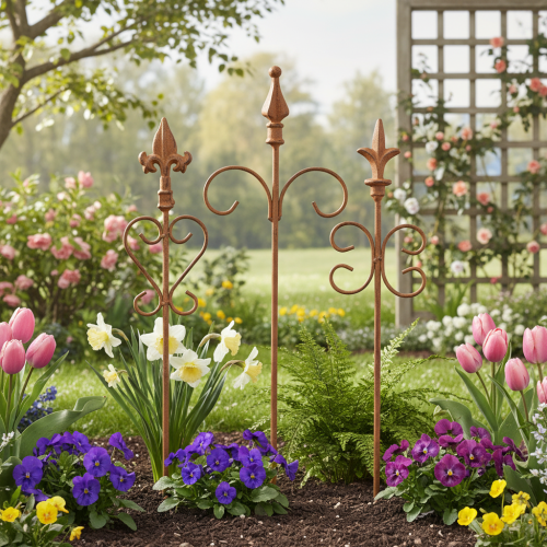 Artikel Vintage tuindecoratiepaal, verroest metaal, diverse kleuren, 58 cm, 3 stuks