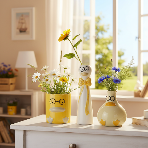 Artikel Set van 3 Keramische Eenden met Bril - Voorjaars- en Zomerdecoratie - 25 cm