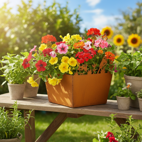 Metalen plantenpot met vogels, plantenbak, veer, roestkleurige afwerking, 15,5 cm hoog | Floristik24.nl