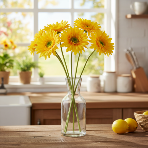 Kunstmatige gerbera's, zonnig geel, tuinbloem, 47 cm, 6 stuks | Floristik24.nl