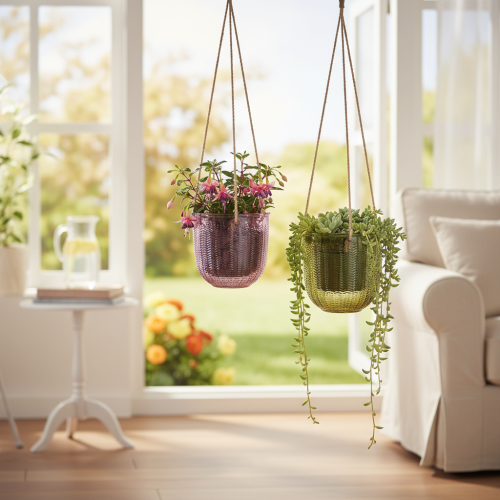 Glazen bloempot/hanglantaarn, paars/groen, 14 cm, 2 stuks | Floristik24.nl