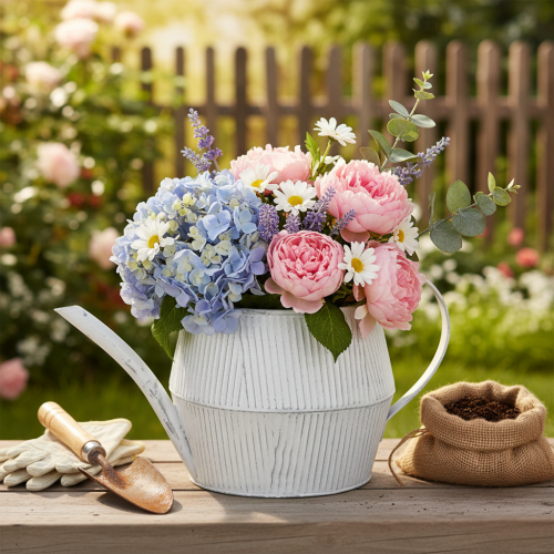 Decoratieve metalen kan, wit, vintage shabby chic, 28 cm | Floristik24.nl