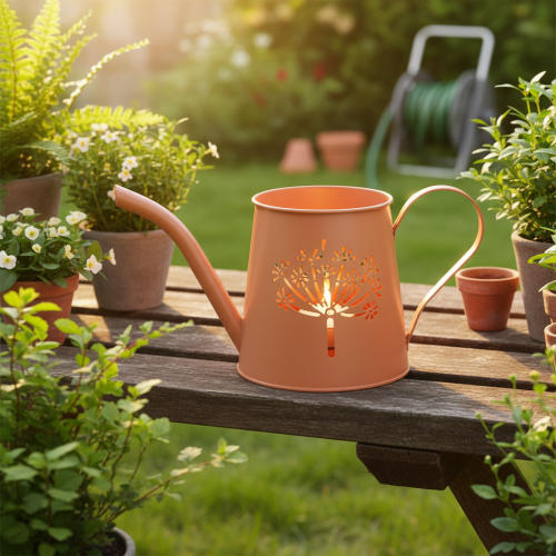 Decoratieve metalen gieters met oranje paardenbloemmotief, theelichthouders, 12 cm, 2 stuks | Floristik24.nl