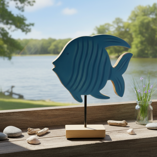 Houten visfiguurtje, maritieme decoratie, handgemaakte tafeldecoratie voor de woonkamer, 22 cm | Floristik24.nl