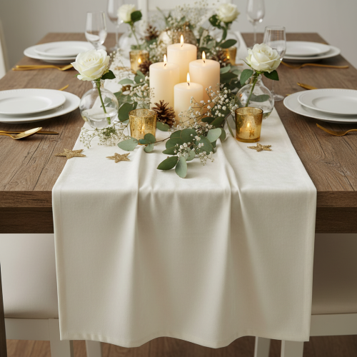 Tafelloper fluweel tafelloper crème decoratiestof 28×270cm | Floristik24.nl