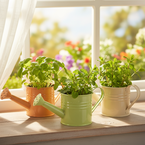 Decoratieve gieterplantenbakset, metaal, 8-delig, veelkleurig, 16,5x7 cm - Ideale plantenbakken voor balkon en keuken | Floristik24.nl