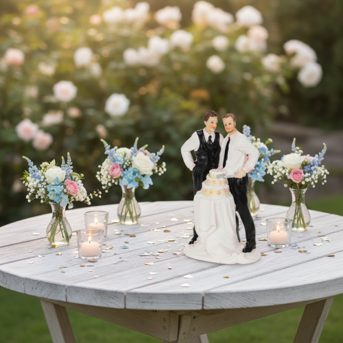 Taarttopper van een mannelijk stel met taart, 16,5 cm | Floristik24.nl