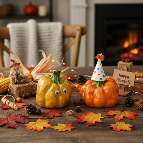 Pompoenfiguurtjes voor herfsttafeldecoratie, herfstdecoratie, 10 cm, 2 stuks | Floristik24.nl