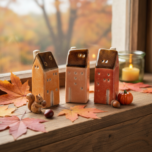 Decoratief keramisch miniatuurhuisje voor op de vensterbank, 10 cm, 3 stuks | Floristik24.nl