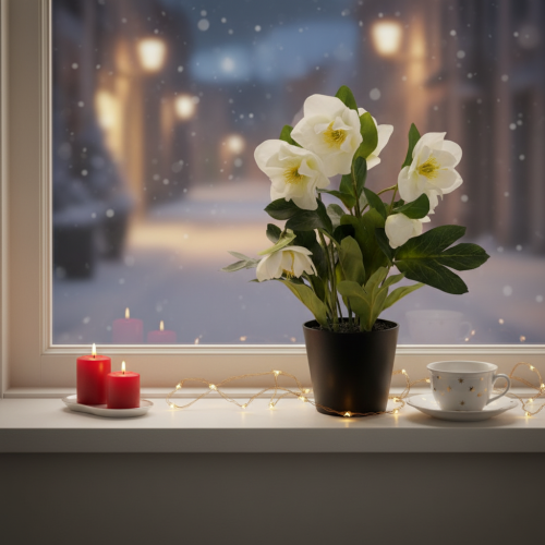 Kunstmatige kerstroos, potplant, tafeldecoratie, 34 cm | Floristik24.nl